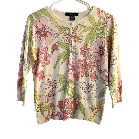 Silx By August Silk Floral Silk Blend Cardigan Sweater Size M - Picture 1 of 5